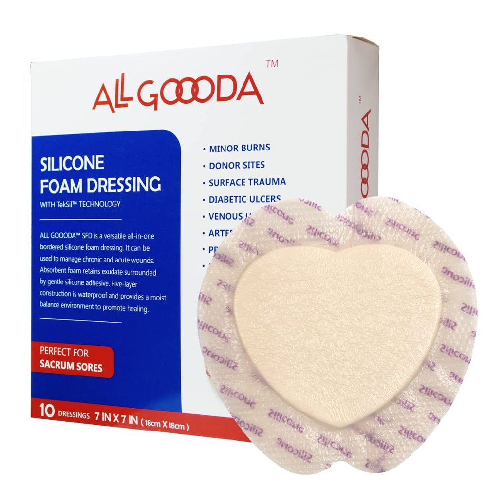 ALL GOOODA Sacral Silicone Foam Dressing 7x7[10 Pack] Gentle Adhesive Border for Sacrum Wound Care, Sacral Foam Dressing, Bed Sore, Pressure Sore, Diabetic Ulcer, Large Wound Bandage