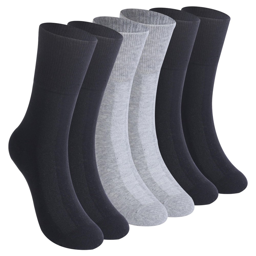 Facool Non-Binding Diabetic Crew Socks, Women Loose Top Cushioned Moisture Wicking Cotton Seamless Non Slip Soft Anti-sweat Dress Comfortable Socks, 6 Pairs Black+Grey+Navy Blue Medium