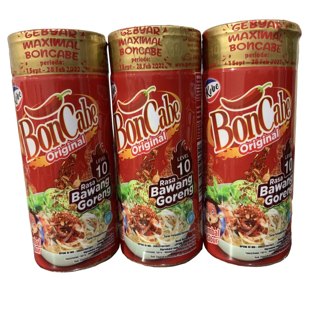 3x Kobe BonCABE Sambal Tabur (Chili Original Flavor Level 10 Fried Onion Taste) - Hot and Spicy - Sprinkle Chili Flakes
