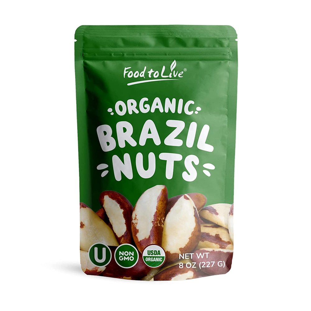 Food to Live Organic Dry Roasted Brazil Nuts, 8 Oz Non-GMO, Whole, Unsalted, Oven Roasted, No Oil Added, Vegan, Kosher. Good Source of Protein, Selenium and Fatty Acids. Crunchy Keto-Friendly Snack