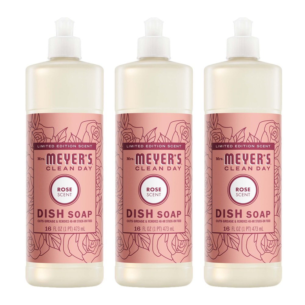 MRS. MEYER'S CLEAN DAY Liquid Dish Soap, Limited Edition Rose, 16 fl. oz - Pack of 3