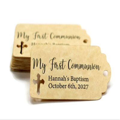 Small Personalized Favor Tags - My First Communion - 20pc (Antique Gold)