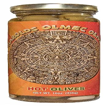 Harold's - OLMEC Spicy Olives - The Perfect Dirty Martini Olive - Packed With Fresh Garlic and Habanero - Made in Texas