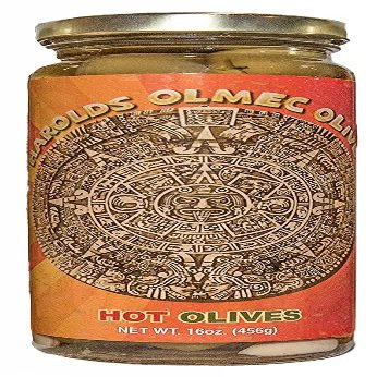 Harold's - OLMEC Spicy Olives - The Perfect Dirty Martini Olive - Packed With Fresh Garlic and Habanero - Made in Texas