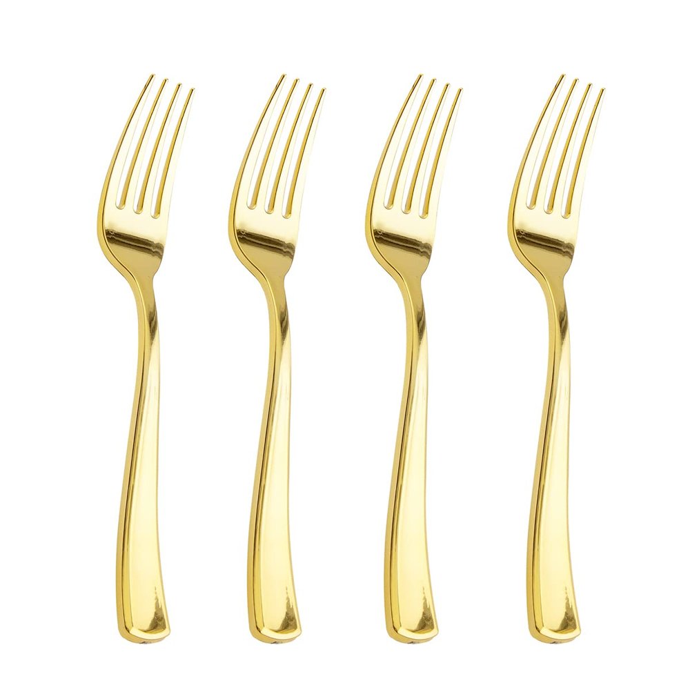 Liacere 200pcs Gold Plastic Forks - Heavyweight - 7.4 Inch Heavy Duty Forks - Gold Plastic Silverware Perfect For Parties & Weddings & Restaurants & New Year And Daily Using&Christmas&New Year
