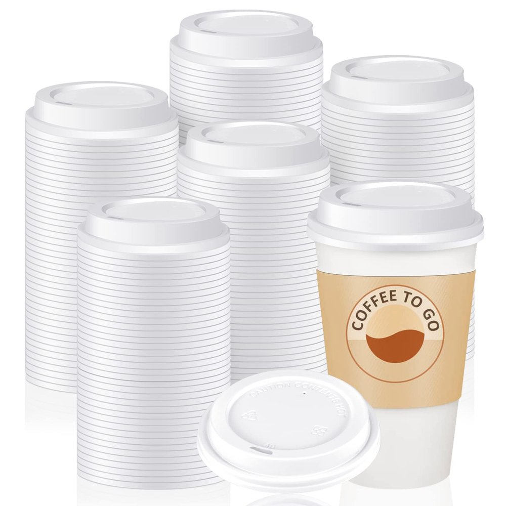 200 Pack Coffee Cup Lids Disposable Plastic Lid Hot/cold Beverage Drinking Cups for Water Dome Easy Flow Anti Spill Design Fits 10 to 24 oz and 8 oz Cups for Cafes, Office, Car, Home, Travel(White)