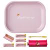 8Pcs Pink Rolling Paper Kit -1 1/4 Rolling Paper, 5 Booklets Rolling Papers, 7"x5.5" Rolling Tray, 78MM Rolling Machine/Roller, Gold Mini Spoon, Metal Tray Bundle (Pink Kit) view 1