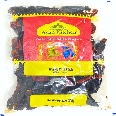 Asian Kitchen Wrinkled Chillies Whole (Mirch Sabut) 14oz (400g) ~ All Natural | Salt-Free | Vegan | No Colors | Gluten Friendly | NON-GMO | Indian Origin