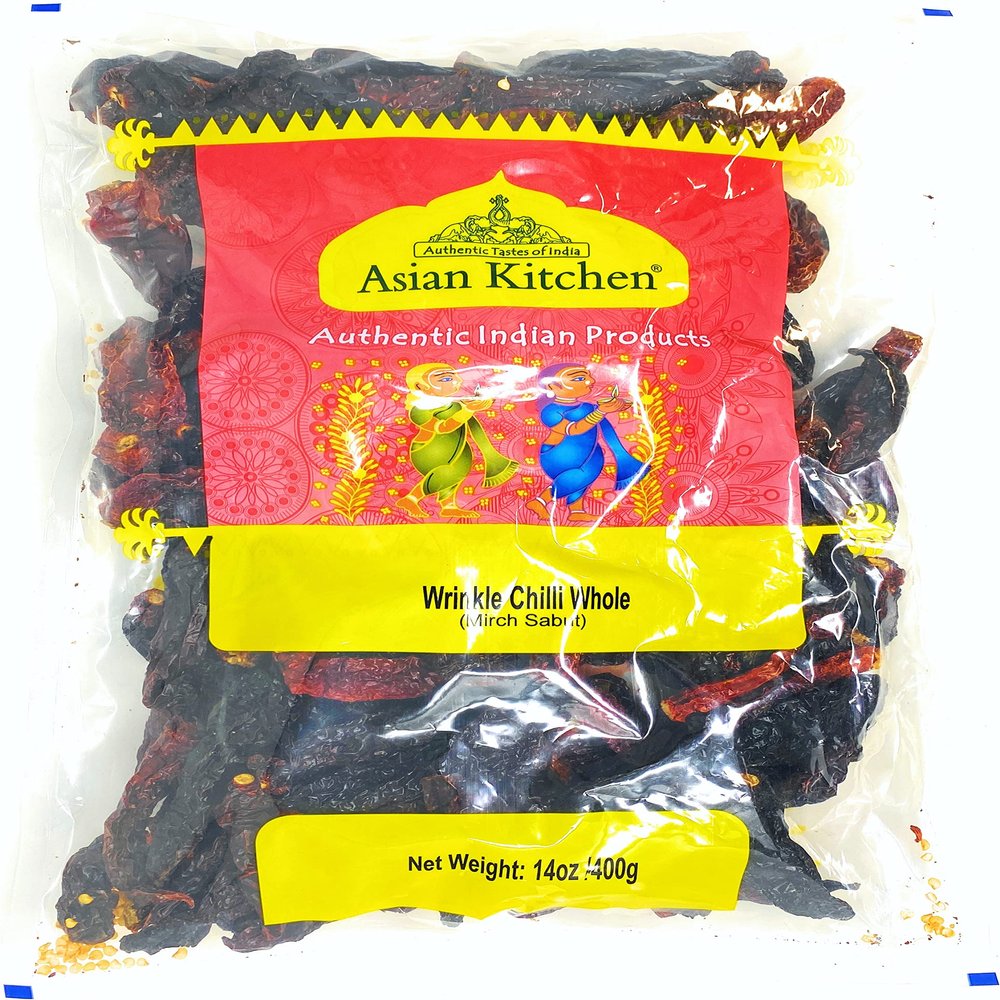 Asian Kitchen Wrinkled Chillies Whole (Mirch Sabut) 14oz (400g) ~ All Natural | Salt-Free | Vegan | No Colors | Gluten Friendly | NON-GMO | Indian Origin
