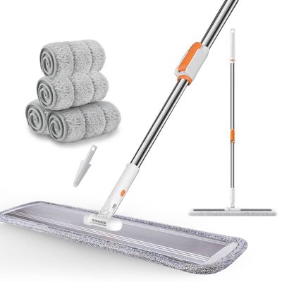 32-Inch Microfiber Flat Mop for Floor Cleaning - Commercial Wide Mop with 360 Rotation, Stainless Steel Handle & 4 Reusable Washable Pads - for Hardwood, Laminate, Tile, Dust and Wet Mopping