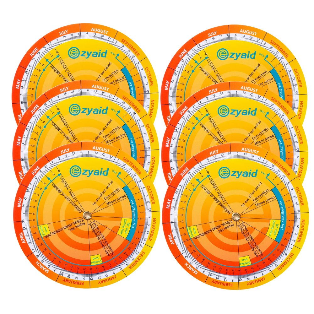 Ezyaid Pregnancy Wheel (Pack of 6), Due Date OB-GYN Calculator for Pregnant Women/Healthcare Providers, Gestational EDC/EDD Wheel with CRL, BPD, HC AC and FL Guide