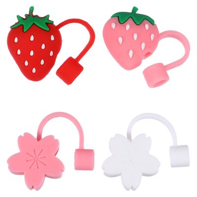 4pcs Silicone Straw Tips Cover Cute Strawberry Shape Reusable Drinking Straw Tips Lids Plugs Cap Protector Airtight Seal Proof