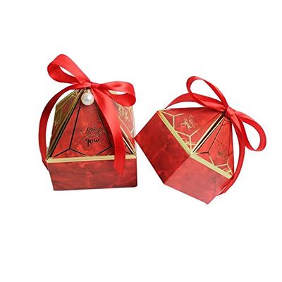50pcs Red Gem Tower Birthday Wedding Party Favor Boxe with Ribbon Bead Gift Bags Chocolate Candy and Packaging Gift Boxes Bridal Shower Baby Shower