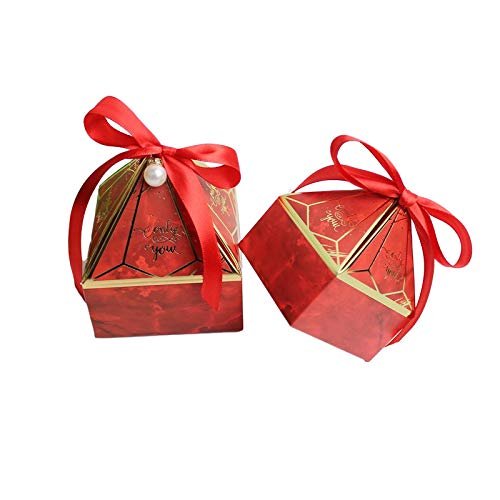 50pcs Red Gem Tower Birthday Wedding Party Favor Boxe with Ribbon Bead Gift Bags Chocolate Candy and Packaging Gift Boxes Bridal Shower Baby Shower