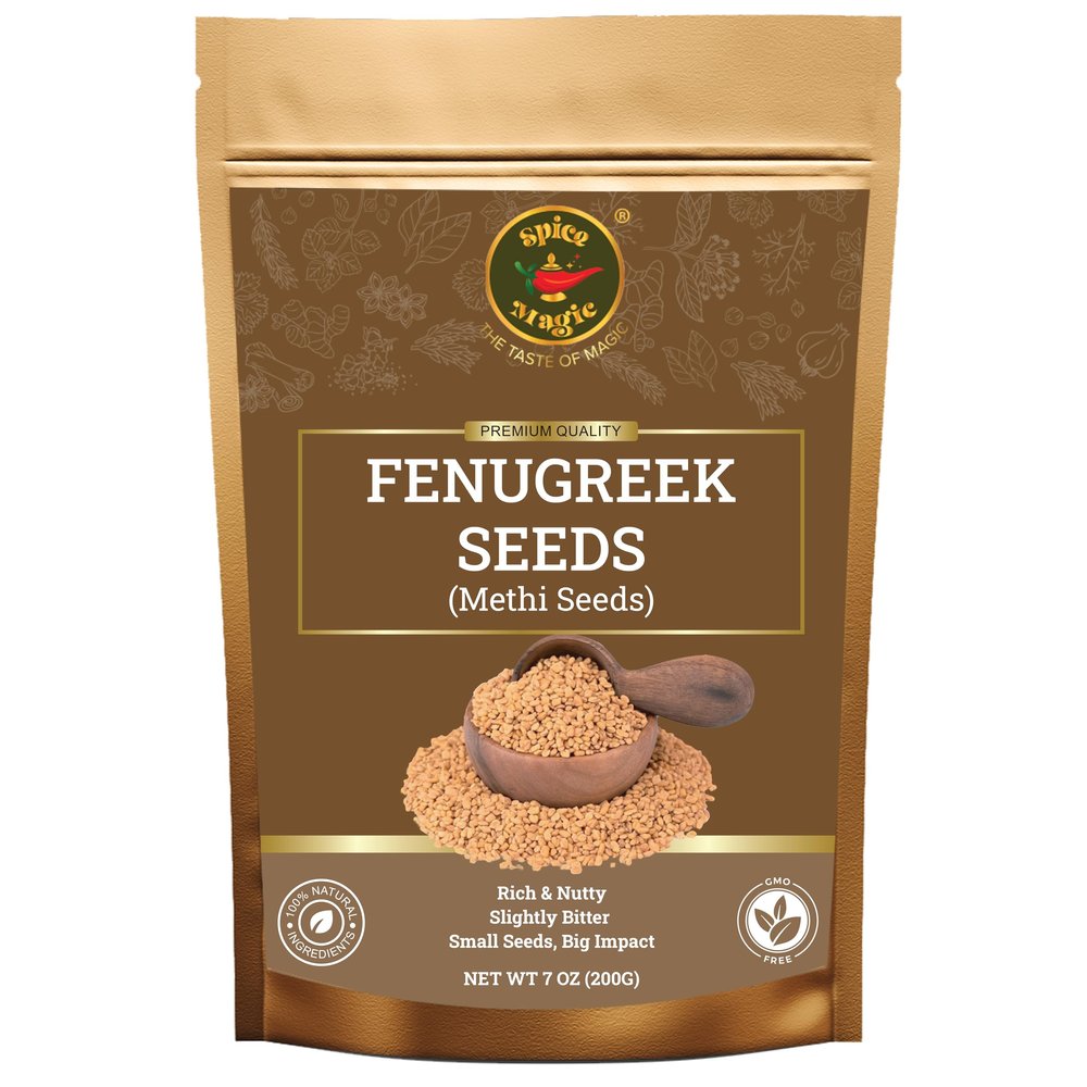 Spice Magic Fenugreek Seeds (Methi) Whole 7 oz (200 g) | Whole Fenugreek Seed for Cooking | Trigonella foenum-graecum | Aromatic, Non-GMO | Essential Spice for Curries, Pickling & Traditional Cooking | Semillas de Fenogreco
