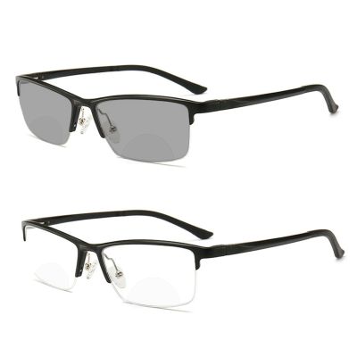 COTIA Bifocal Photochromic Reading Glasses Business Aluminum Magnesium Glasses Half Frame for Men (black, 1.5)