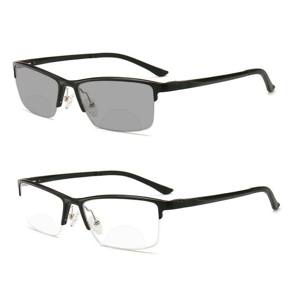 COTIA Bifocal Photochromic Reading Glasses Business Aluminum Magnesium Glasses Half Frame for Men (black, 1.5)
