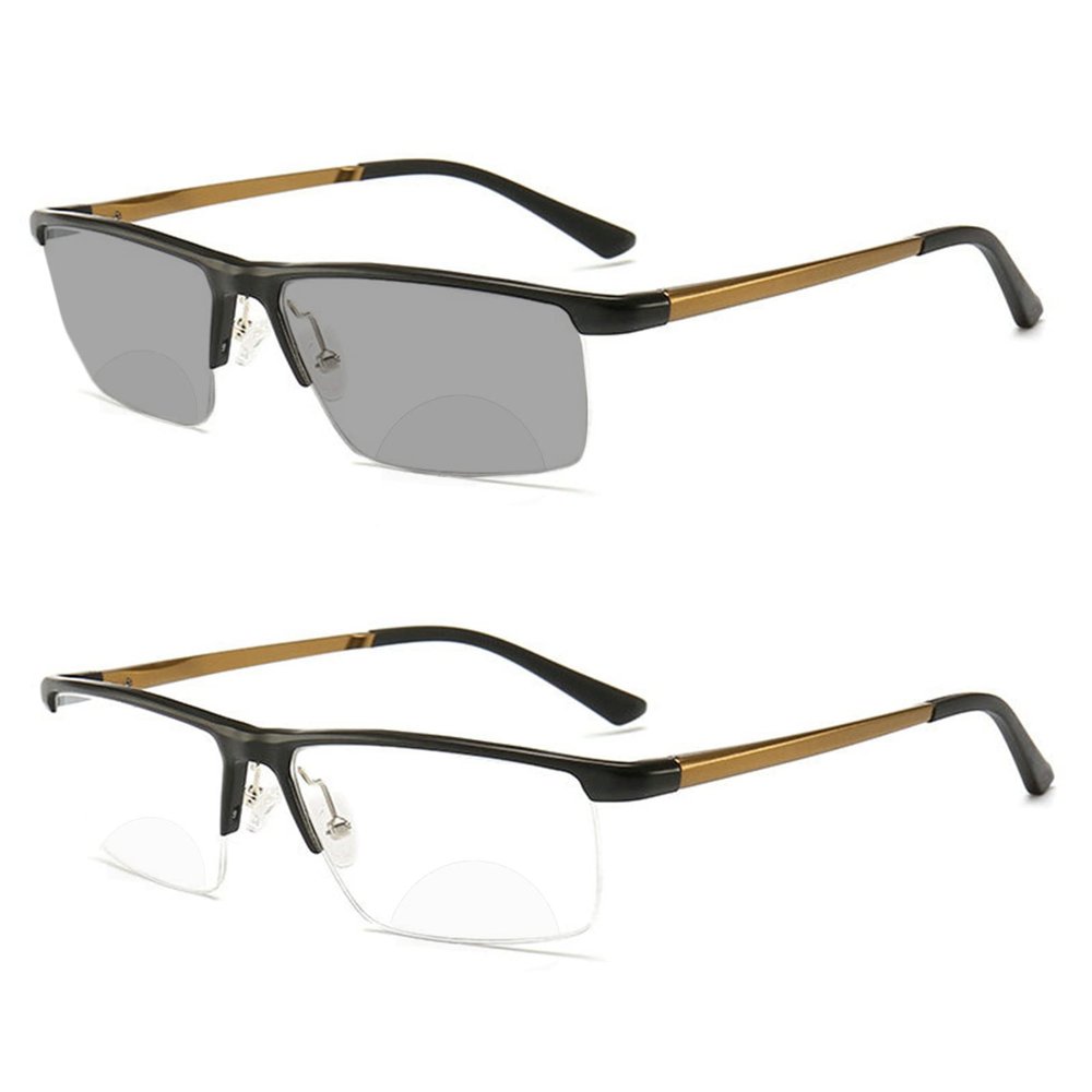 COTIA Square Bifocal Reading Glasses Transition Photochromic Aluminum Magnesium Presbyopia for Men (gold, 2.0)