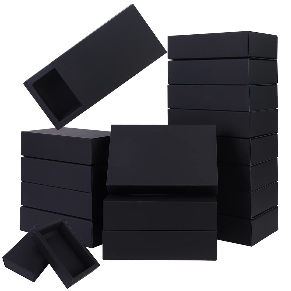 26 PCS Rectangle Drawer Kraft Boxes Small Crafts Cardboard Present Boxes Present Packaging Boxes for Party Favor Treats, Candy and Jewelry Crafts, 6.5 x 3.7 x 1.6 inch (Black)