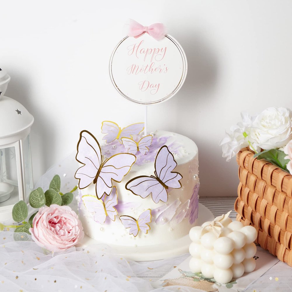 11 pcs Happy Mother's Day Cake Topper Butterfly Cake topper Best Mom Cake topper Decorative Party Cake Decoration for Mother's Day(11 pcs)
