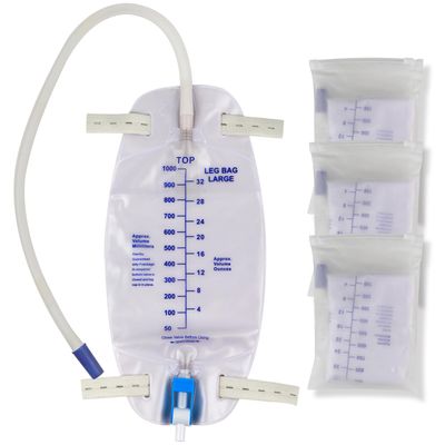3 Pack Catheter Bags, Premium Easy-Tap Leg Bag Urinary Drainage Bag, 32 Oz with 3 18 Tubing, Anti-Reflux Valve, with Cloth Straps to Attach to Your Foot, Advanced Flip Drain for EZ Disposal