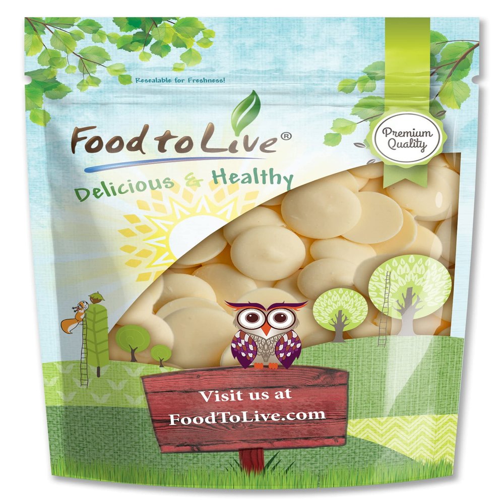 Food to Live Raw Cacao Butter Wafers, 2 Pounds  Pure, Cold-Pressed, Unfiltered, Unrefined, Non-Deodorized, Kosher, Keto, Vegan, Sirtfood, Bulk. Great for Cooking, Baking, Hot White Chocolate