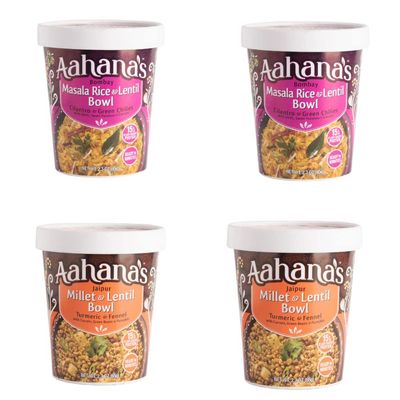 Aahana's Bombay Masala Rice & Lentil | Jaipur Millet & Lentil Bowl Vegan Food, Gluten Free, Plant-Based Meals, Ready To Eat Indian Meals (4 Pack)