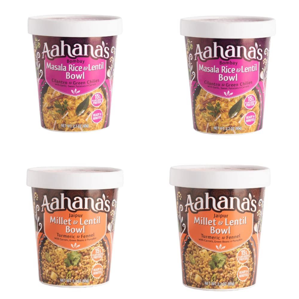 Aahana's Bombay Masala Rice & Lentil | Jaipur Millet & Lentil Bowl  Vegan Food, Gluten Free, Plant-Based Meals, Ready To Eat Indian Meals (4 Pack)