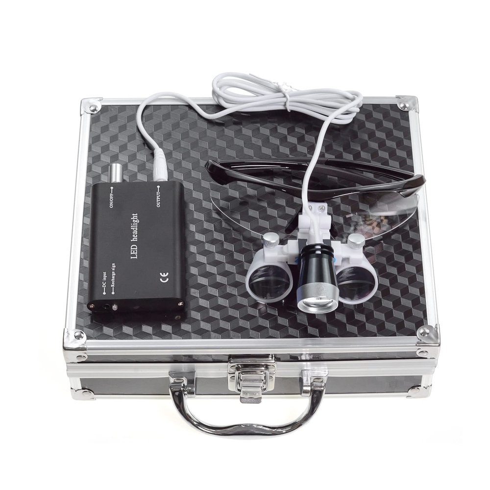 2.5X420mm Bonicular Loupes Magnifier with 3W Operating Head Lamp Aluminum Box (Black)