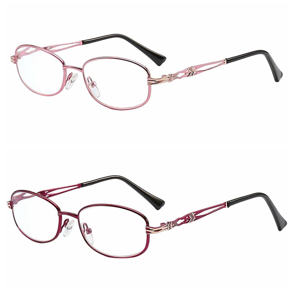 bestsight1936 Purple Pink Women's Retro Alloy Business Metal Engraved Flexible Reading Glass (3.00, 2 Pack)