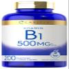 Carlyle Vitamin B1 500mg (Thiamine) | 200 Vegetarian Caplets | Non-GMO and Gluten Free Supplement view 1