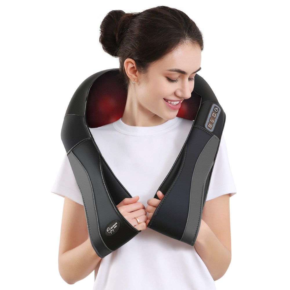 Careboda Back Neck Shoulder Massager with Heat, Shiatsu Electric Deep Tissue 3D Kneading Massagers for Relief on Waist, Leg, Calf, Foot Full Body Muscles, Gift for Men Women Mom Dad (Black)