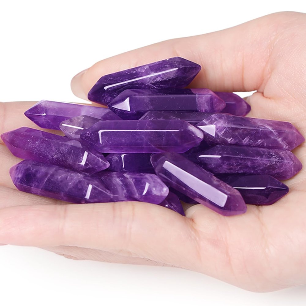 10 PCS Amethyst Crystals Set Wands Polished Healing Crystal Stones Bulk Natural Hexagonal Pointed Reiki Energy Balancing Meditation Therapy Wand Gift Stocking Stuffers for Women