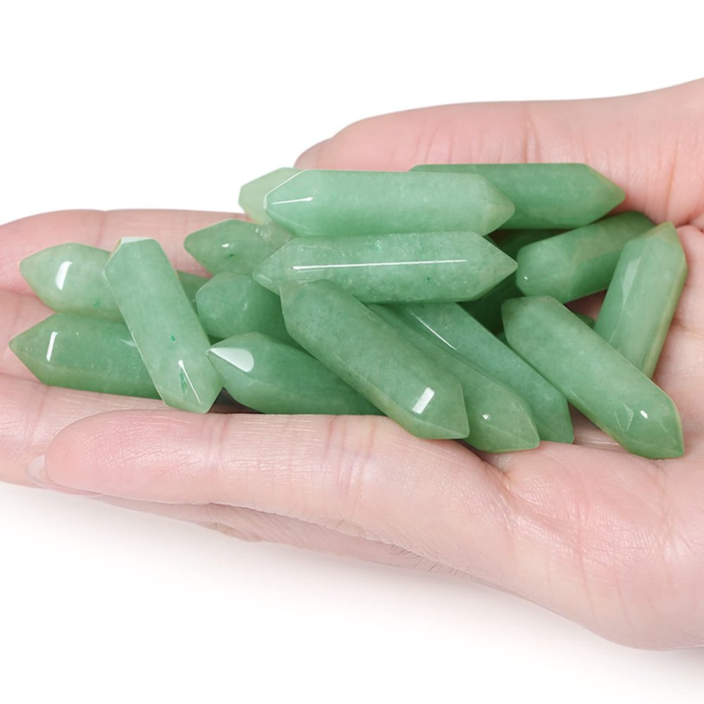 10 PCS Green Aventurine Healing Crystals Wands Polished Tumbled Stones Bulk Natural Hexagonal Pointed Stocking Stuffers Reiki Energy Balancing Meditation Therapy Chakra Wand Set
