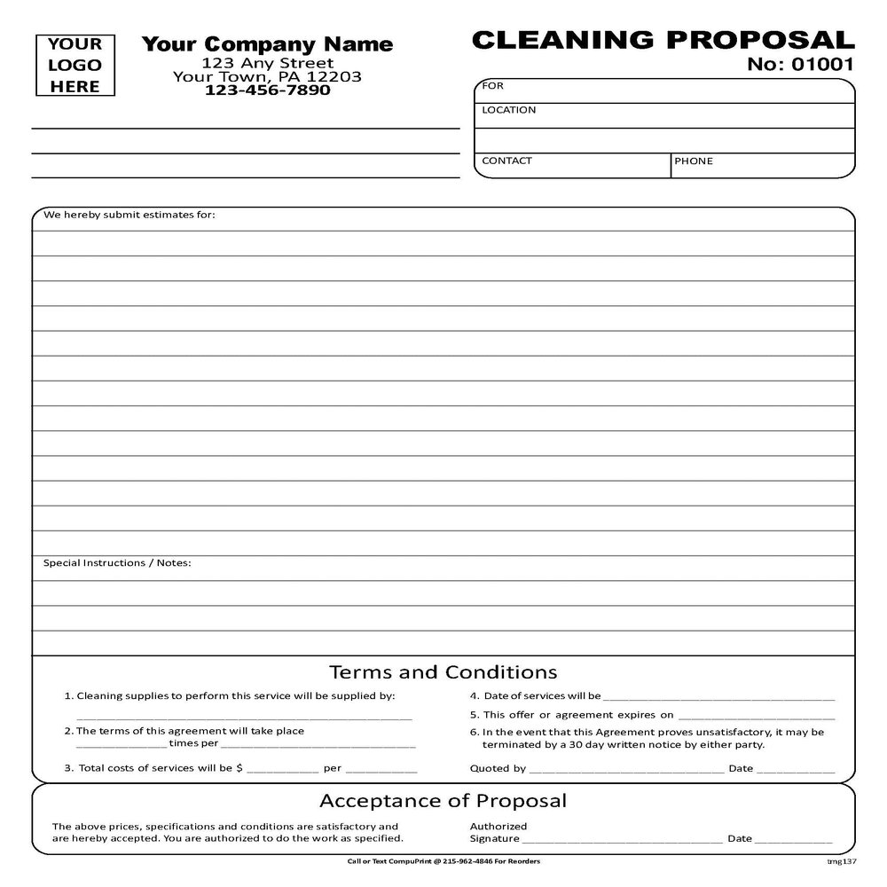Custom Cleaning Proposal / 8.5 x 11" / 3 Part / TMG137 (1000)