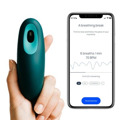 Moonbird Breathing & Meditation Device - Instant Stress Relief, Anxiety Relief, Relaxation for Women & Men - Helps with Better Sleep, Stress, and Overall Health- Biofeedback Device - Blue Green