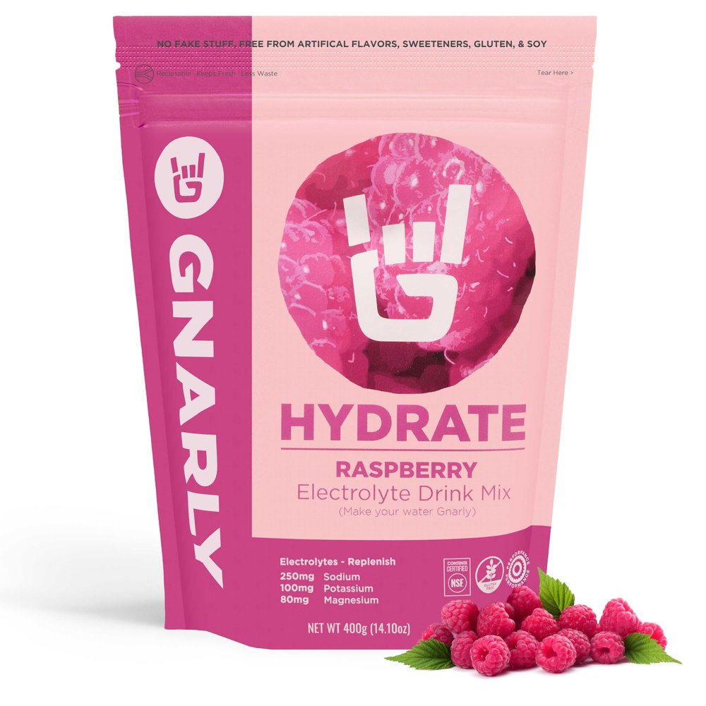 Gnarly Nutrition Hydrate Electrolyte Powder  Raspberry Exercise Hydration Drink Mix  NSF Contents Certified  Electrolyte Solution, Performance & Recovery  Raspberry, 14.10 oz