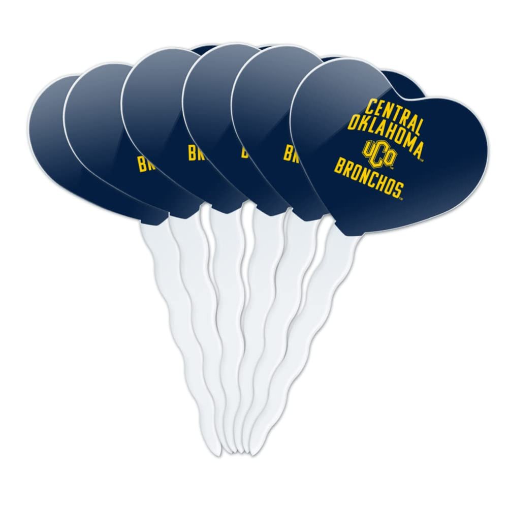 Central Oklahoma Bronchos Logo Heart Love Cupcake Picks Toppers Decoration Set of 6