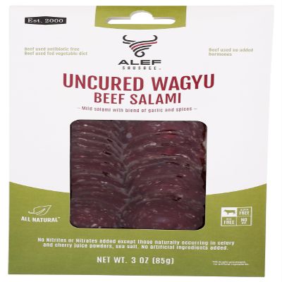 Sliced Uncured Mild Beef Salami WAGYU with Spices & Garlic Blend Nitrate Free, Nitrite Free, Msg Free, Dairy Free, Gluten Free Pack of 1 3 oz / 85 gr