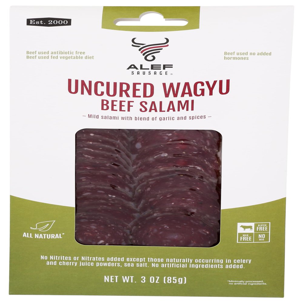 Sliced Uncured Mild Beef Salami WAGYU with Spices & Garlic Blend Nitrate Free, Nitrite Free, Msg Free, Dairy Free, Gluten Free Pack of 1 3 oz / 85 gr