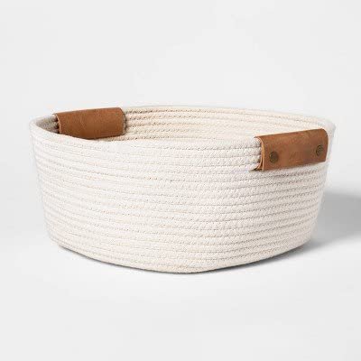 13" Decorative Coiled Rope Square Base Tapered Basket in Sour Cream