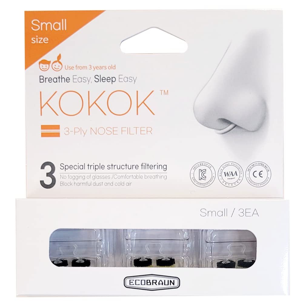 KOKOK 3-Ply Nose Filter Reusable Breathable Nasal Plugs Air Filteration for Dust, Pollution, Block Cold Air - Pack of 3 (Small)
