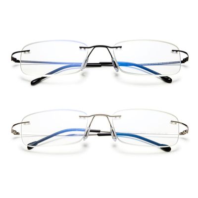 KOOSUFA Rimless Reading Glasses +3.00 Blue Light Blocking Lightweight Eyeglasses Rectangle Frameless Readers for Men Women, Black+silver
