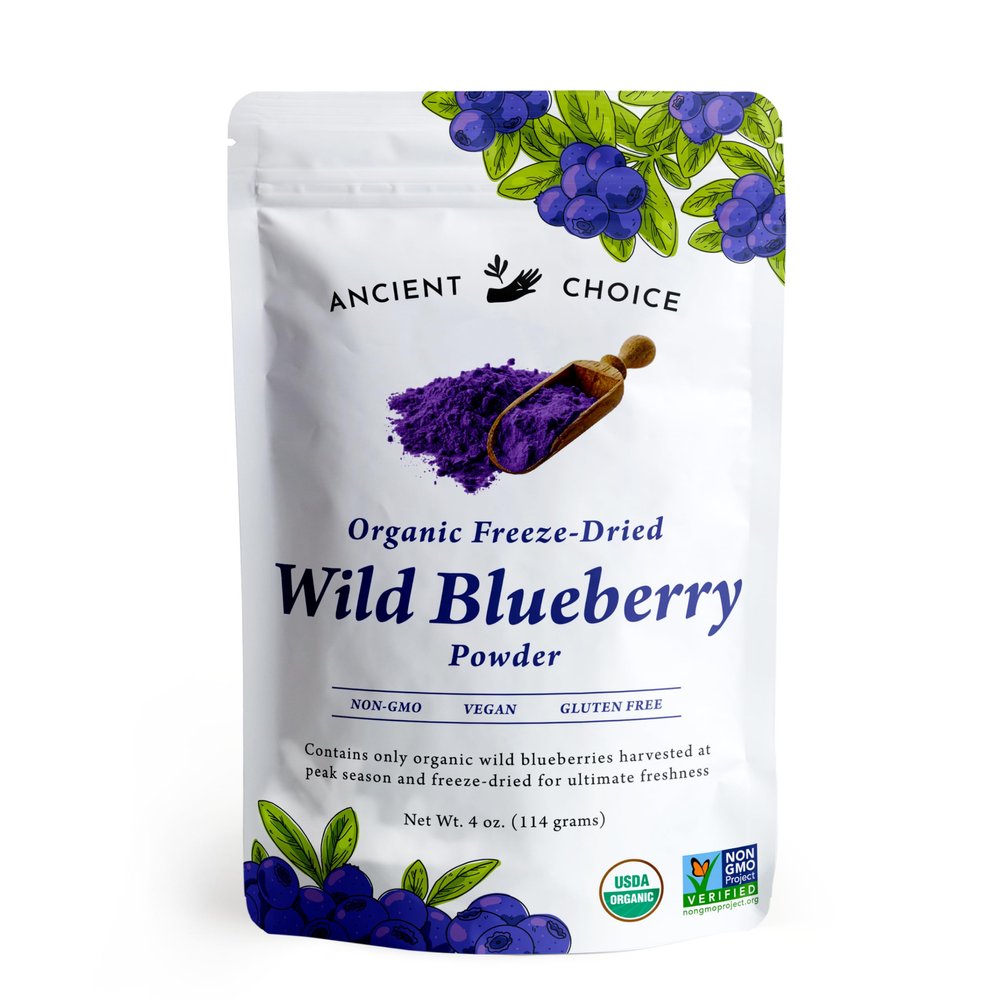 Ancient Choice - Wild Blueberry Powder (4 ounces) | USDA Organic | Freeze Dried | Non-GMO | Sourced From Pristine Countryside | Vegan Superfood | Vegetarian | Smoothie | Baking | Fiber | Prebiotic