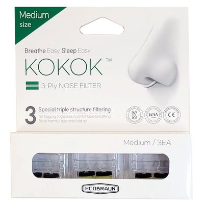 KOKOK 3-Ply Nose Filter Reusable Breathable Nasal Plugs Air Filteration for Dust, Pollution, Block Cold Air - Pack of 3 (Medium)