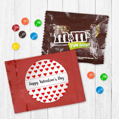 24ct Valentine's Day Candy Favors M&M's Milk Chocolate Fun Size (24 Pack) - Red Foil - (3 x 4in) Classroom Party - Red Hearts