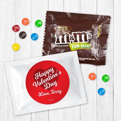 24ct Valentine's Day Candy Favors M&M's Milk Chocolate Fun Size (24 Pack) - White Foil - (3 x 4in) Valentines Candy for Kids - Classroom Party - Red Heart