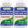 Best Naturals Acetyl L-Carnitine and Alpha Lipoic Acid 750 mg 120 Capsules (120 Count (Pack of 2)) view 1