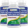 Best Naturals Acetyl L-Carnitine and Alpha Lipoic Acid 750 mg 120 Capsules (120 Count (Pack of 3)) view 1