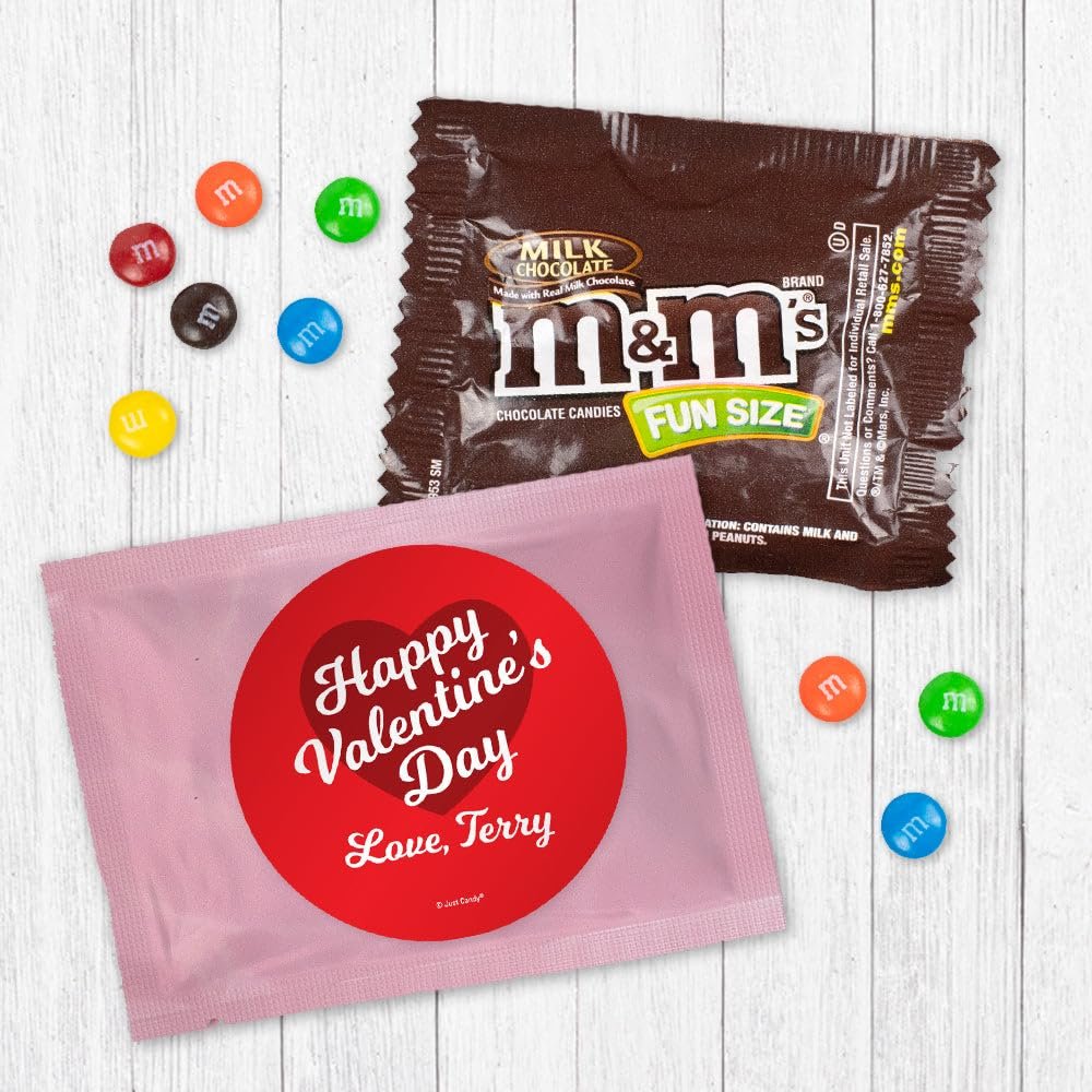 24ct Valentine's Day Candy Favors M&M's Milk Chocolate Fun Size (24 Pack) - Pink Foil - (3 x 4in) Valentines Candy for Kids - Classroom Party - Red Heart
